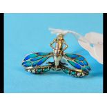 An Art Nouveau style 9ct gold enamel, di