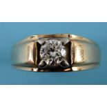 A gentleman's 14ct gold and solitaire di