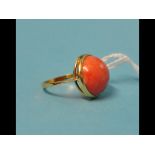 An 18ct gold and coral ring, approx. rin