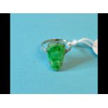 A 9ct white gold and green hardstone rin