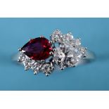 A platinum, ruby and diamond ring, appro