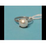 A platinum and pearl ring, approx. ring