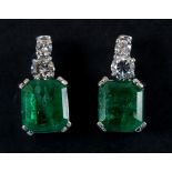 A pair of emerald and diamond drop earri
