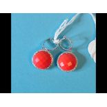 A pair of 14ct white gold, coral and dia