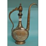 A Persian silvered ewer and cover, 37 cm