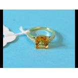 A citrine and diamond ring, approx. ring