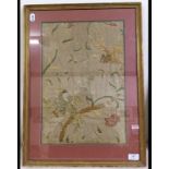 An embroidered panel, decorated birds am