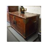 A reproduction Dutch East India Company coffer, with metal mounts, on turned feet,