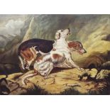 English school, two hounds in a landscap