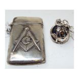 A silver vesta case, decorated a Masonic