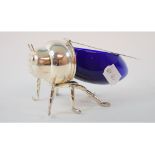 A blue glass and plated bee honey pot, 8.