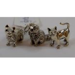 Three novelty silver cat figures