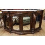 A Victorian walnut credenza, with a marb