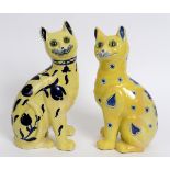 A Gallé pottery cat, decorated blue and