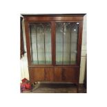 An inlaid mahogany display cabinet, abov