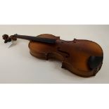 A violin, with a 13 inch two piece back