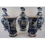 A garniture of five Dutch Delft vases, t