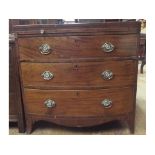 An inlaid mahogany bow front chest, with