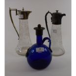 A Victorian glass claret jug, with silver plated metal mounts and etched decoration, 27.