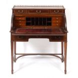 An Edwardian inlaid mahogany cylinder desk,