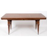 A Jules Leleu style rosewood dining table, the top with parquetry inlay decoration,