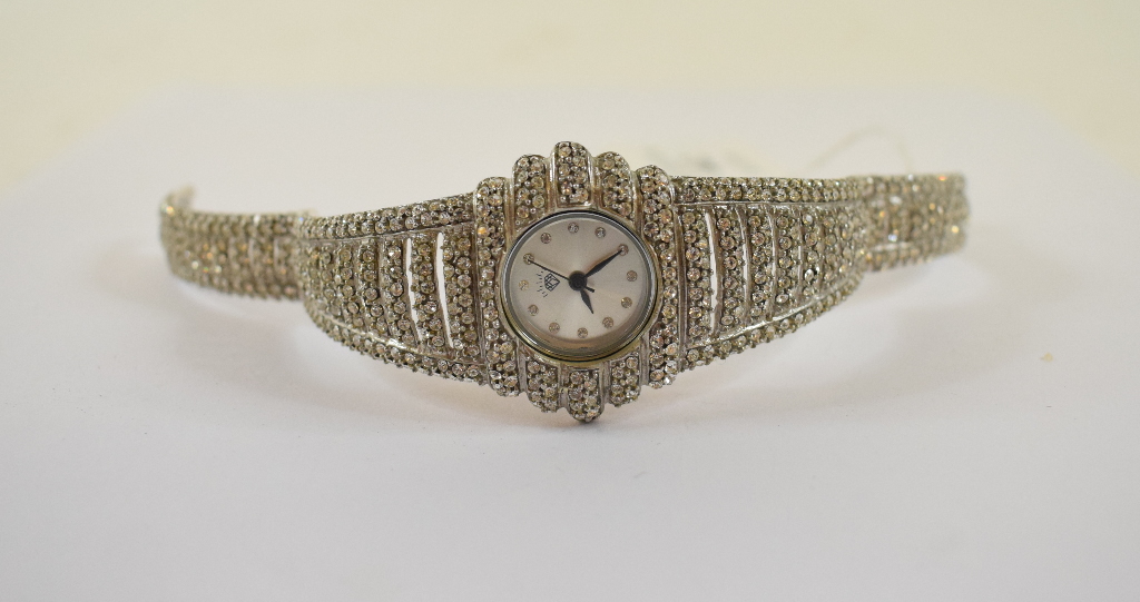 A silver and cubic zirconia cocktail watch - Image 3 of 3