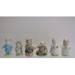 Six Beswick Beatrix Potter figures, including Tabitha Twitchit, 1st version, and Mr Jeremy Fisher,
