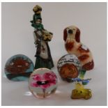 Assorted glass paperweights, Beswick birds, other ceramics,