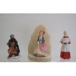 A Royal Doulton figure, The Paisley Shawl, mounted on an alabaster bookend, 14 cm high,