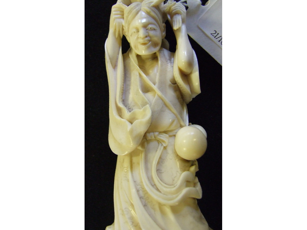 A Japanese carved ivory figure, holding a toad aloft, on a plinth base, 14. - Image 22 of 27