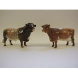 A Beswick Dairy Shorthorn Cow, 1510 (a.f.), and a Dairy Shorthorn Bull, 1504 (ear a.f.