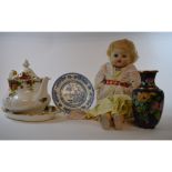 A Royal Albert Old Country Roses teapot and cover, other ceramics, glass, dolls,