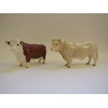 A Beswick Charolais Bull, 2463A, and a Hereford Bull, 1363B, boxed,