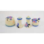 A Newport Pottery Clarice Cliff Margerite pattern cruet set,