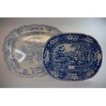 A 19th century blue and white transfer printed meat plate, 37.