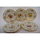 Six Minton dessert plates, decorated fruit, including Strawberries, H5295,