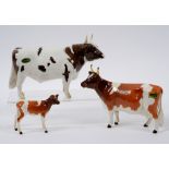 A Beswick Ayrshire Bull, 1454B, an Ayrshire Cow, 1350, and an Ayrshire Calf, 1249B,