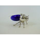 A novelty blue glass and silver plated honey pot, in the form of a bee,