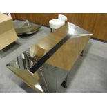 APPROX 5 FT X 2 FT GEOMATRICALLY SHAPED TROUGH TYPE TABLE IN MIRROR GLASS WITH STEEL BASE