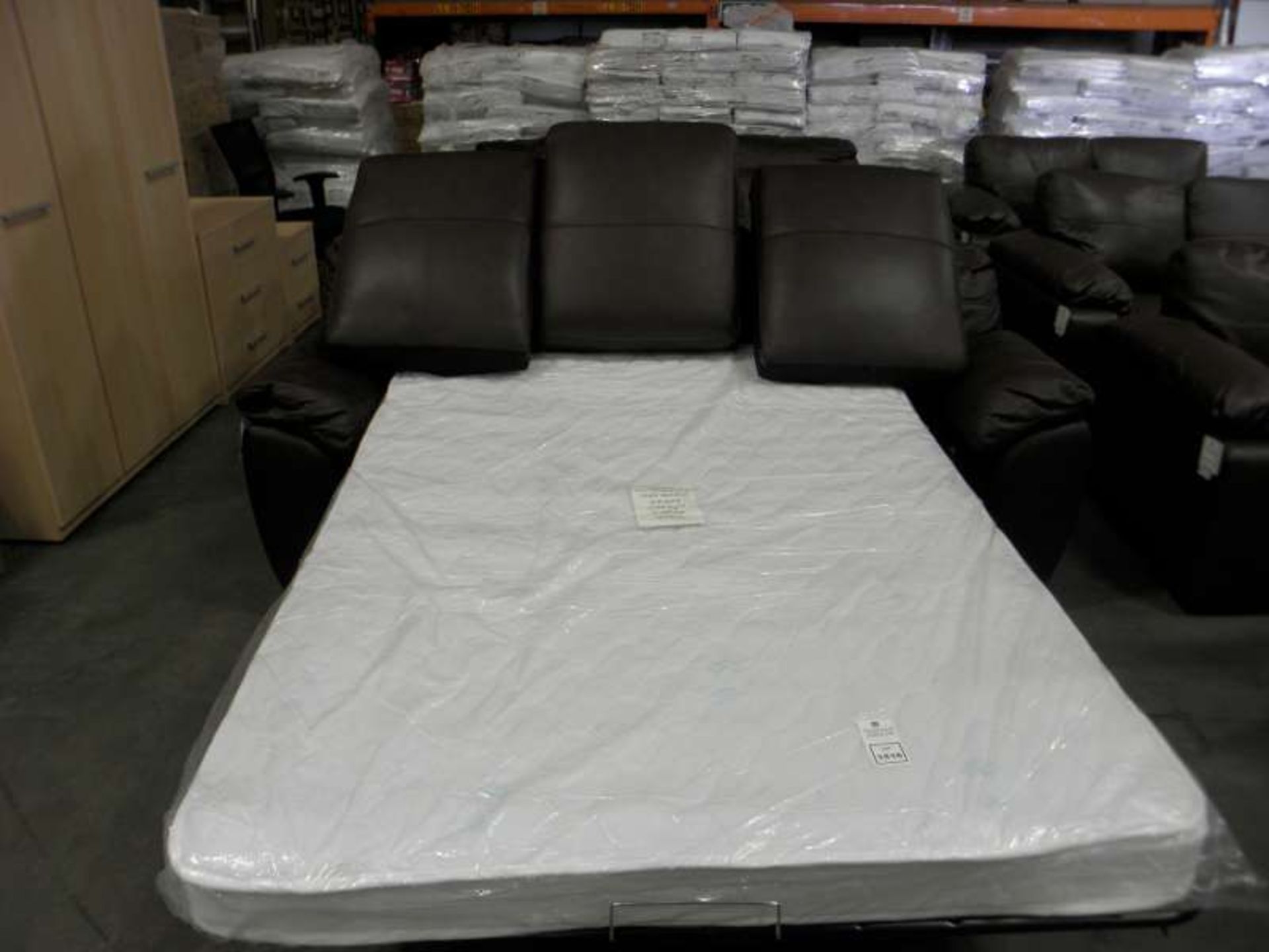 BROWN LEATHER 3 SEATER SOFA BED