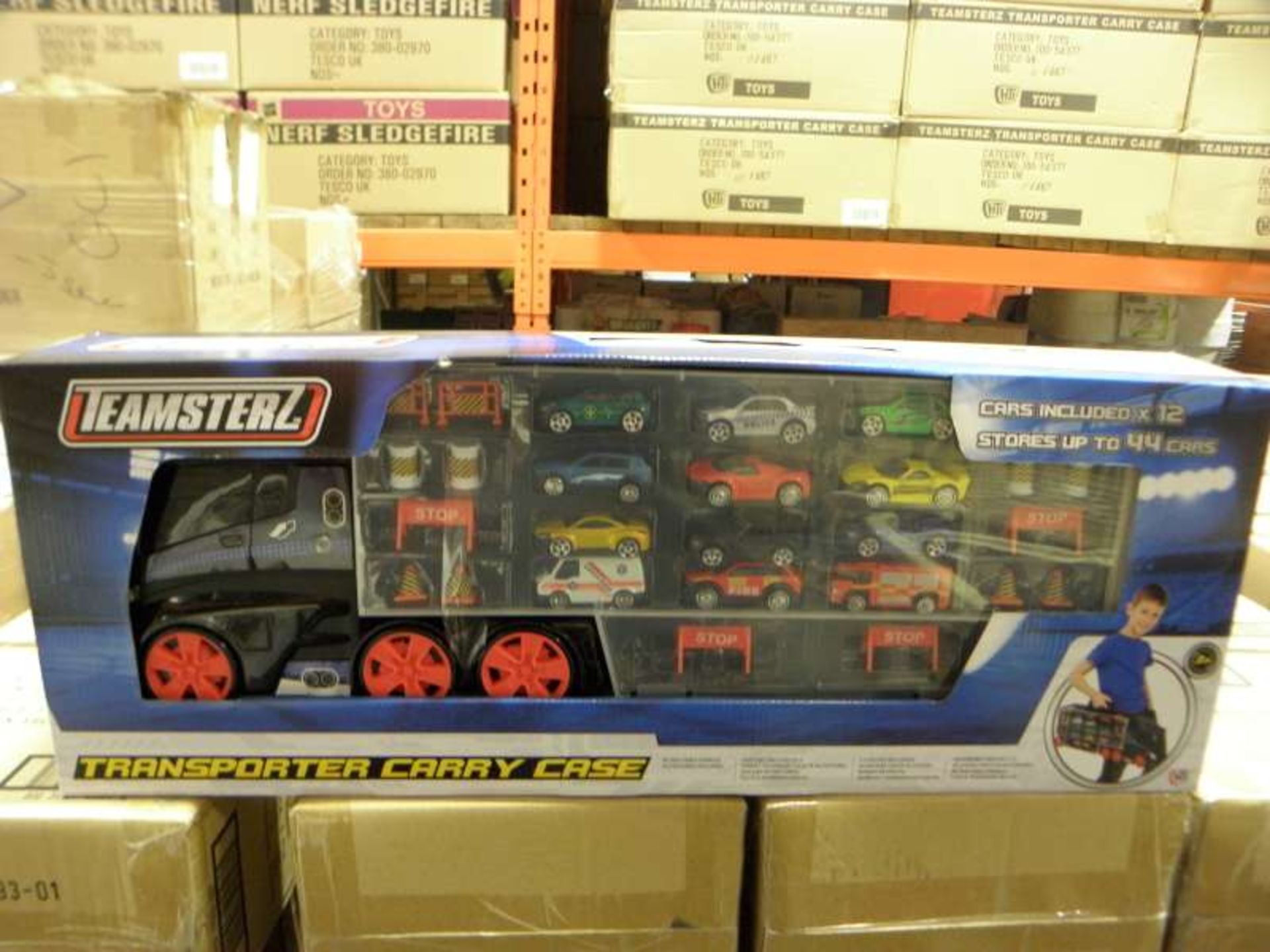 12 X BRAND NEW BOXED TEAMSTERZ TRANSPORTER CARRY CASE WITH 12 CARS IN 4 BOXES