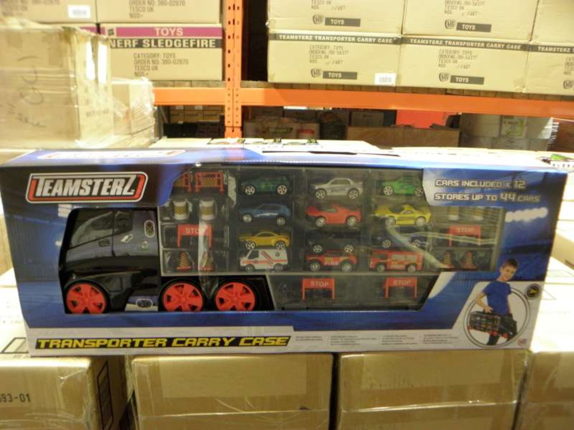 12 X BRAND NEW BOXED TEAMSTERZ TRANSPORTER CARRY CASE WITH 12 CARS IN 4 BOXES