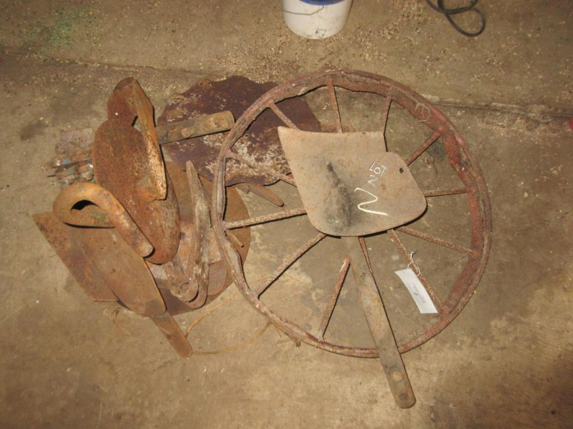 Qty Ransomes plough spares to include discs and wheel