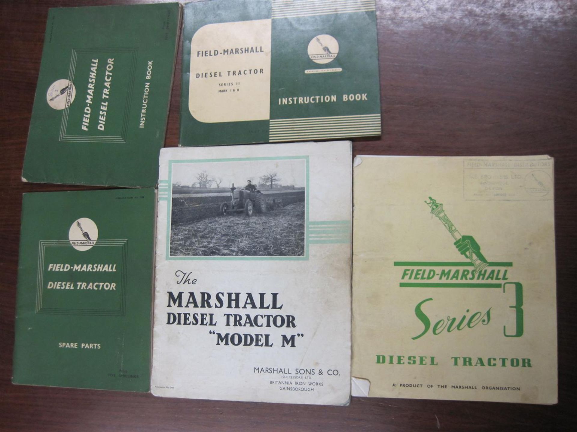 Marshall Model M 15pp sales brochures (poor) t/w Field Marshall instruction books, spare parts lists