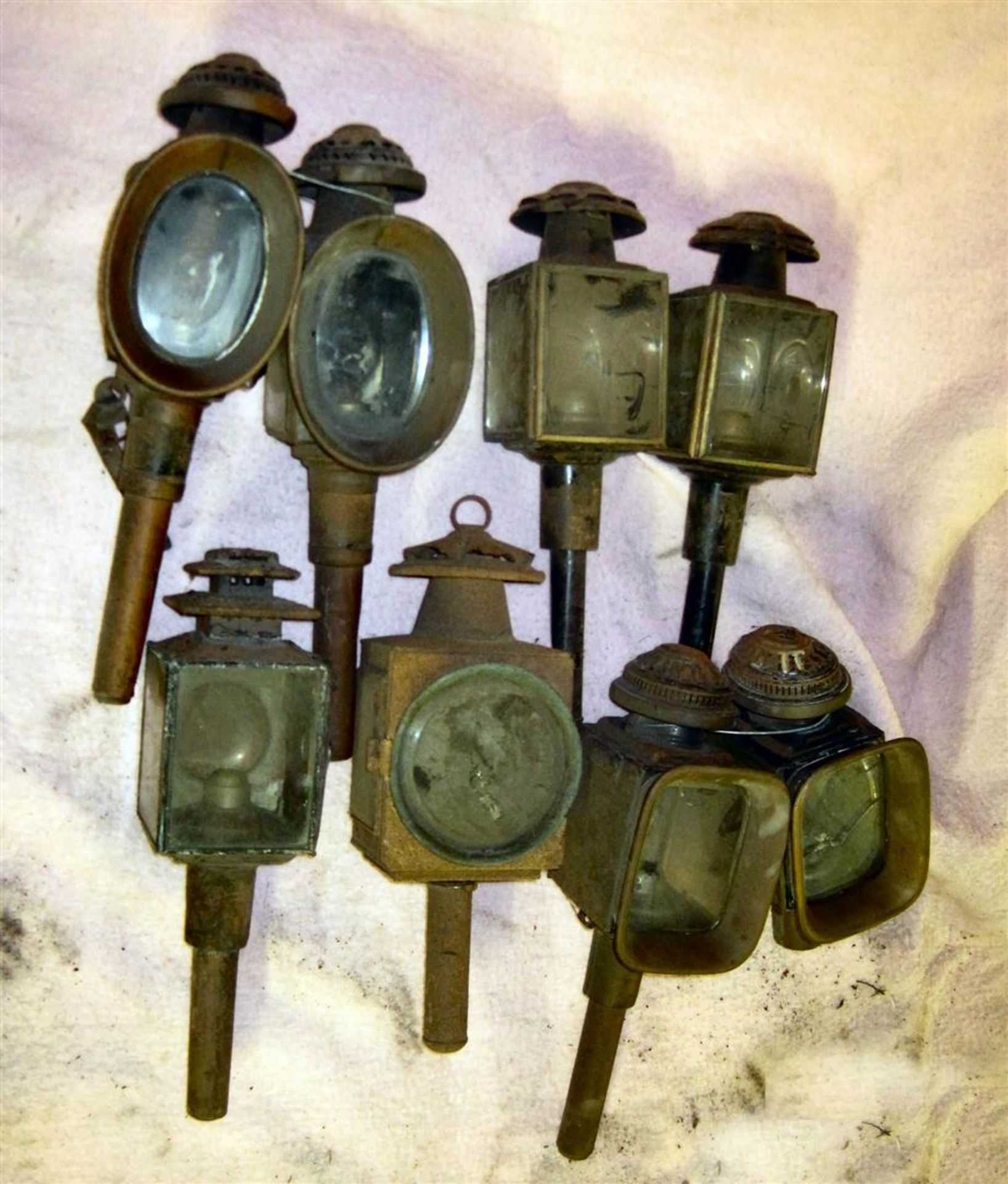 Two pairs of carriage candle lamps t/w 4 others for restoration