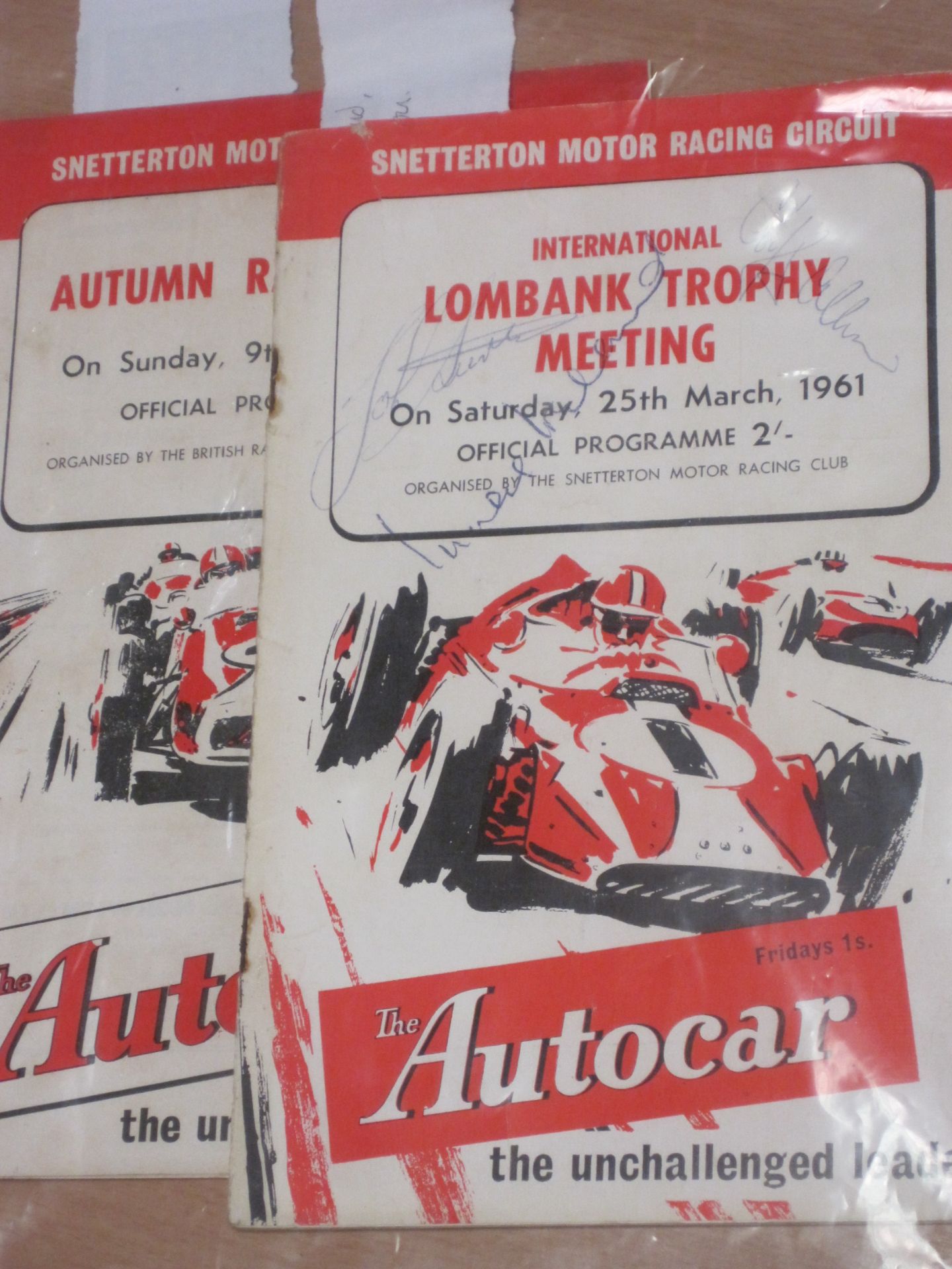 Snetterton Lombank Trophy Meeting programme 25th March 1961 signed by Jack Brabham, Innes Ireland,