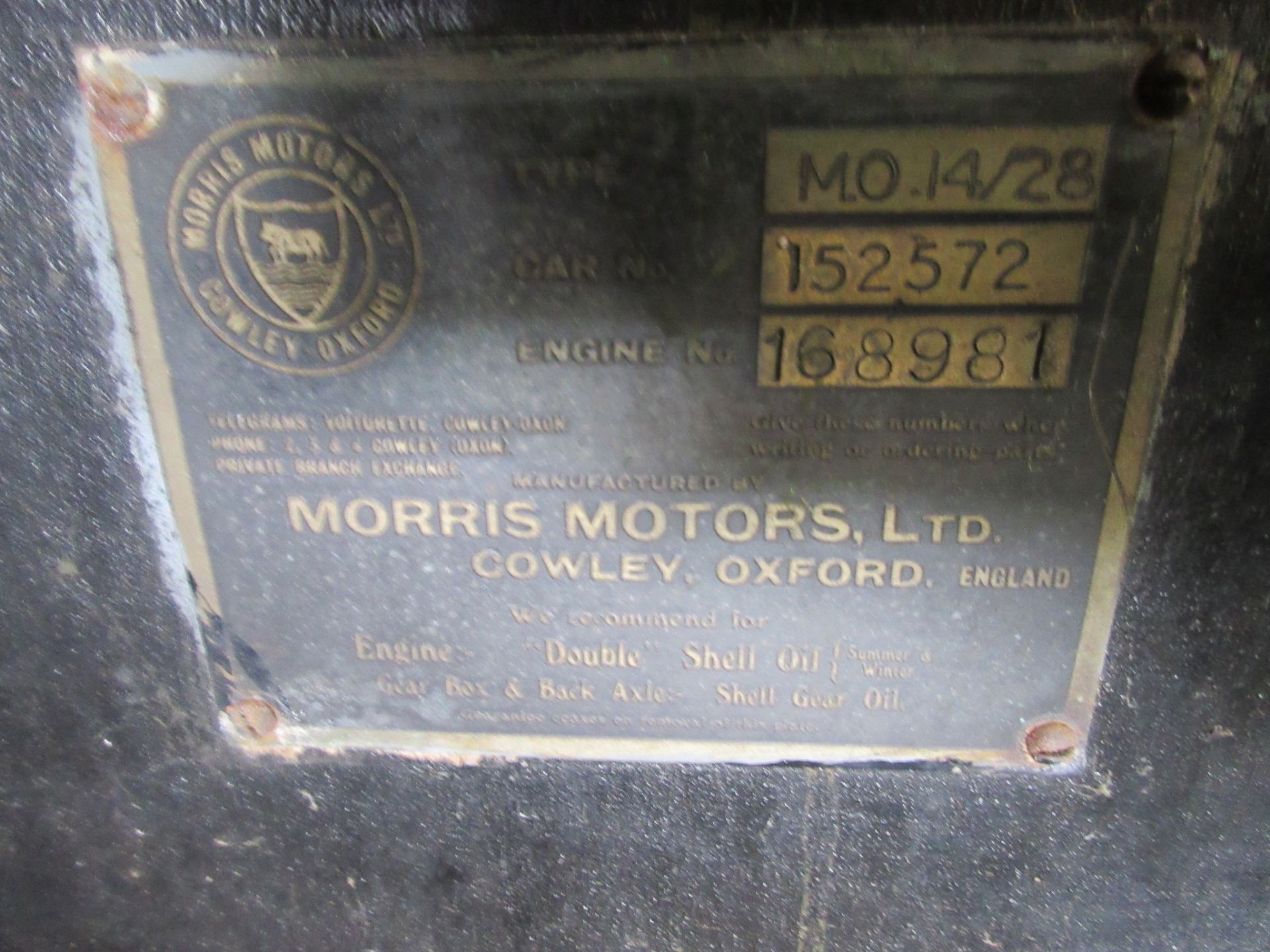 1926 1697cc Morris Oxford 'Bull Nose' 14-28 Tourer Reg. No. PW 8962 Car No. 152572 Engine No. 168981 - Image 5 of 5