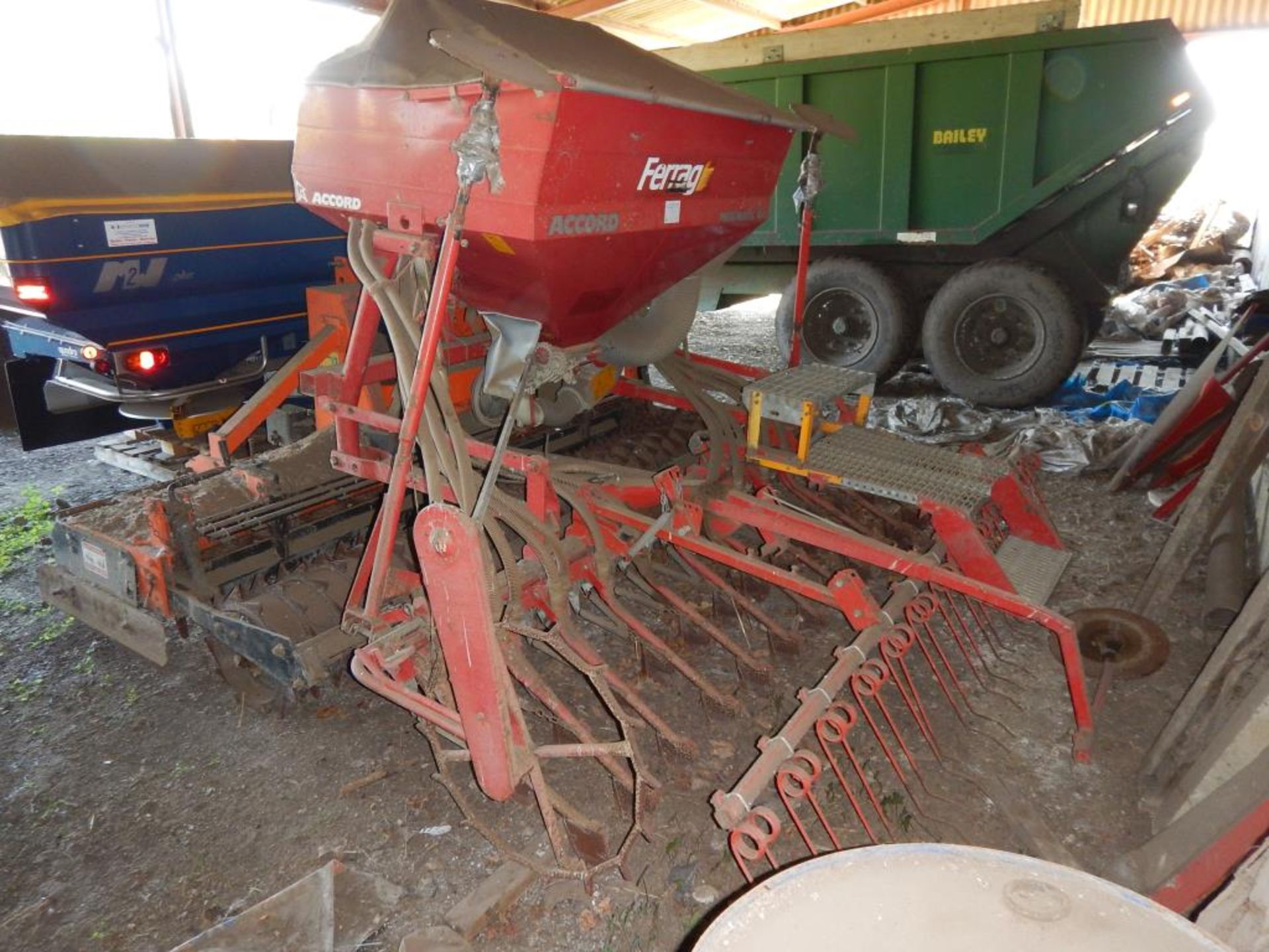 Muratori power harrow with packer roller with mounted Accord Pneumatic DA drill with bout markers, - Image 3 of 3