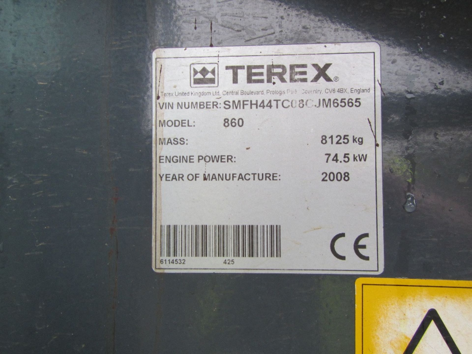 2008 Terex 860 Digger Loader Reg No FJ08 NZX Ser No 08C6565 - Image 3 of 6