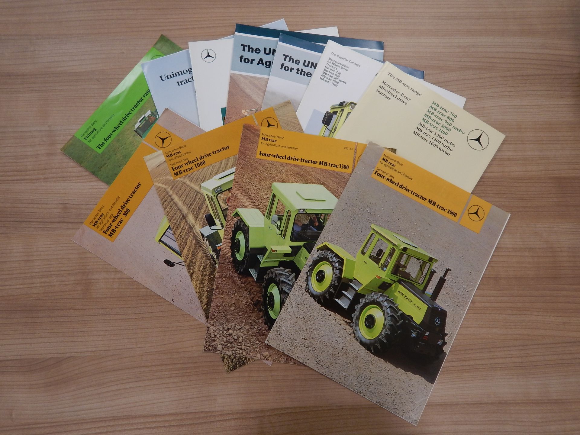 Qty Mercedes-Benz MB-trac colour brochures to include: 1500, 1300, 1000, 800 and Unimog etc.